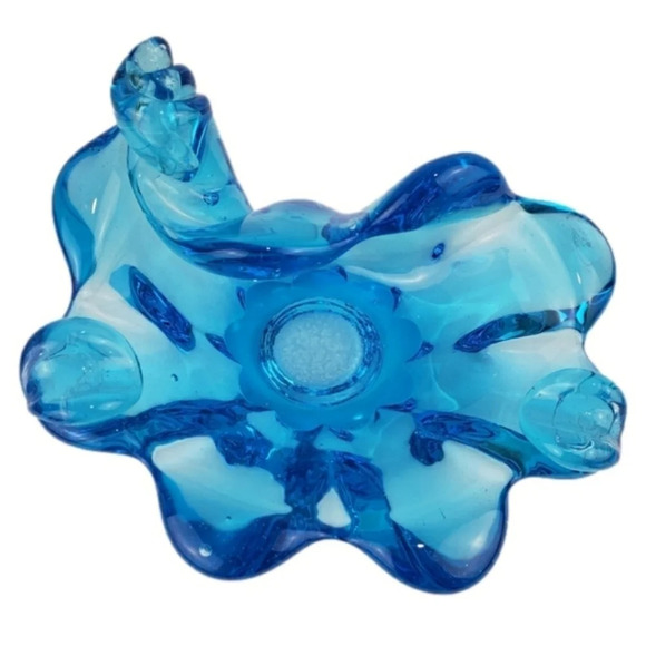 Art Glass Ashtray Blue Swirl Shell Trinket Dish Midcentury Modern Coastal - Picture 1 of 16